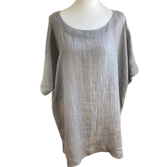 J. Jill NWT Pure Linen Gray "Platinum" Neutral Short Sleeve Tunic or Top, Sz L - Picture 1 of 10